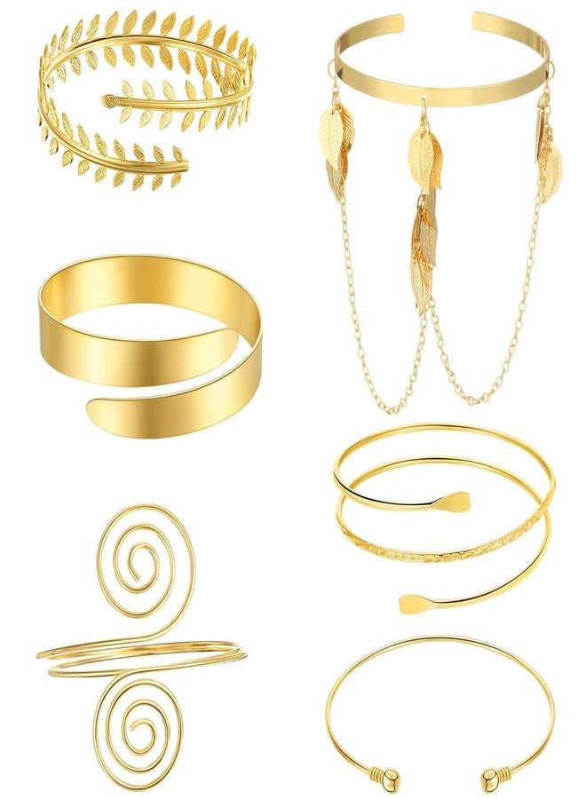 ADULLPONY 6 Pieces Gold Arm Cuff Jewelry Upper Arm Cuff Bracelets Bangle Adjustable Armband Set for Women - Image 1